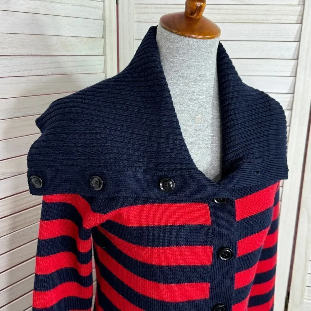 Banana Republic Striped Shawl Collar Button Up Cardigan Sweater Red Blue‎ Small